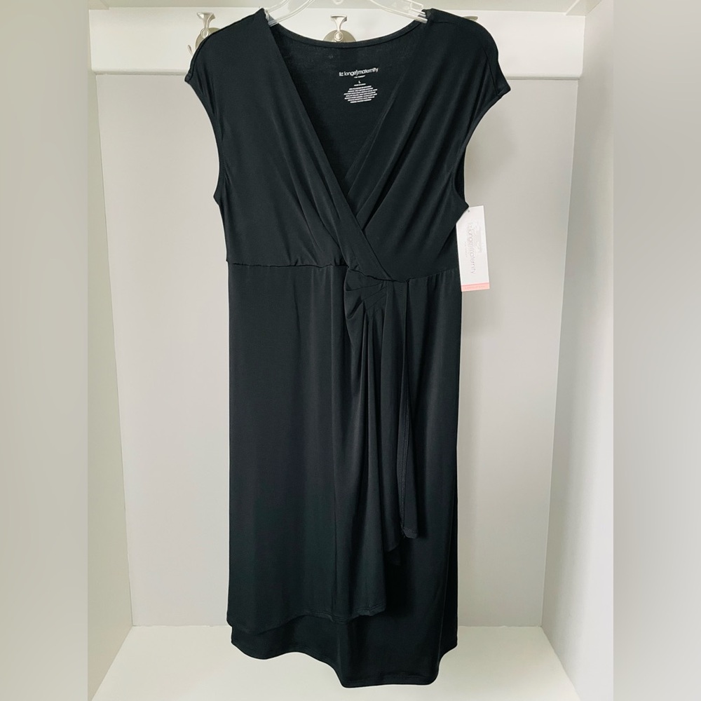 Liz Lange Maternity Black Faux Wrap Sleeveless Dress Large NEW